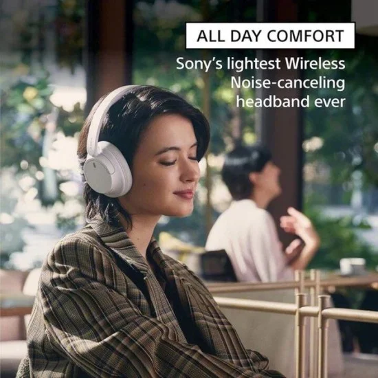 Sony Noise Canceling Wireless Headphones Bluetooth with Microphone - WHITE